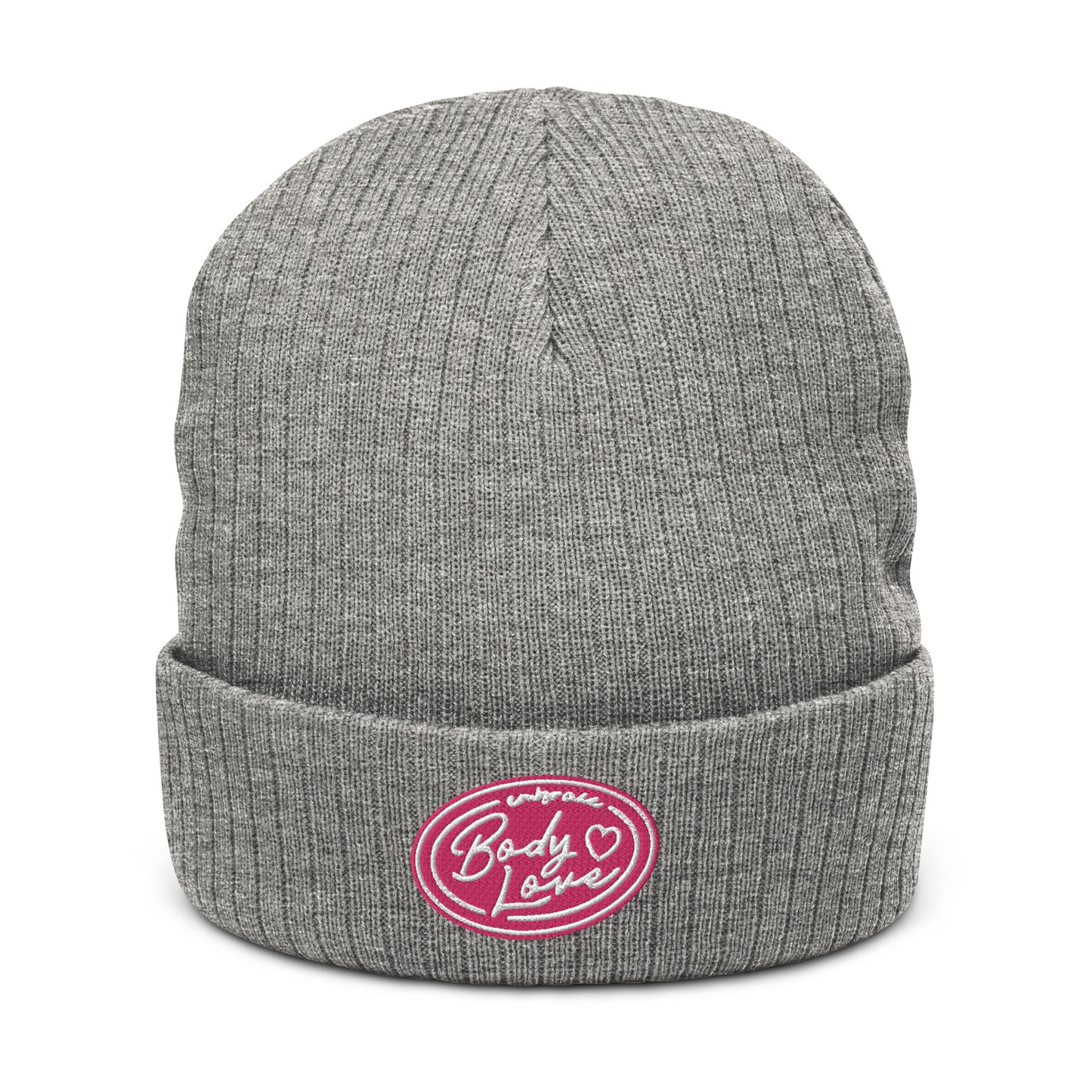 Embrace Body Love Logo, Ribbed knit beanie- Pink Logo
