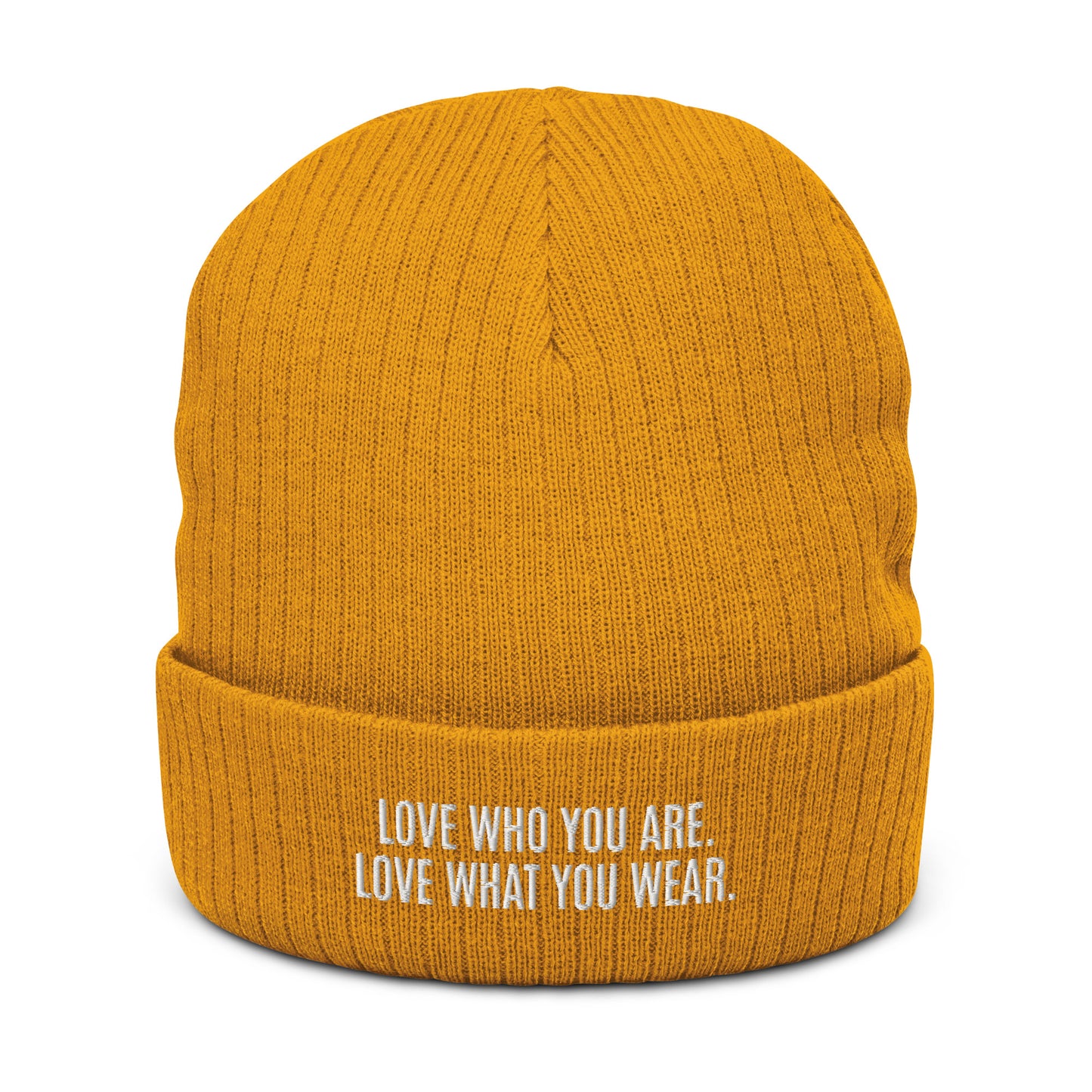 "Love Who You Are" Ribbed Knit Beanie (Embrace Body Love)