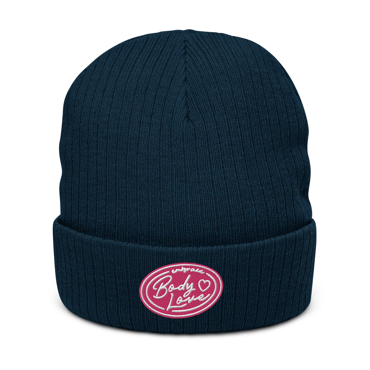 Embrace Body Love Logo, Ribbed knit beanie- Pink Logo