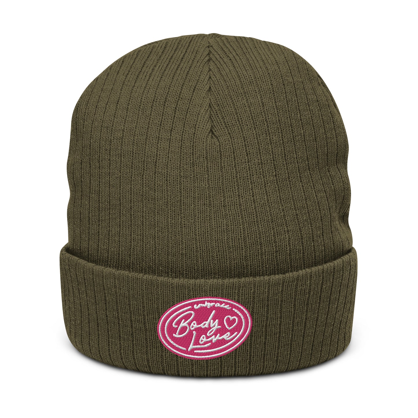 Embrace Body Love Logo, Ribbed knit beanie- Pink Logo