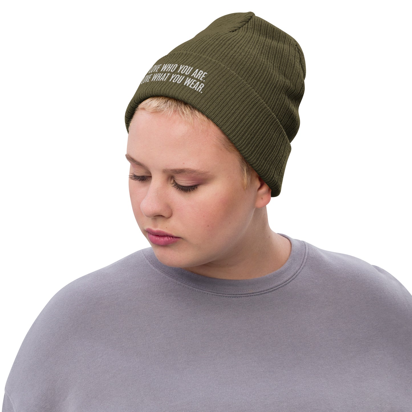 "Love Who You Are" Ribbed Knit Beanie (Embrace Body Love)
