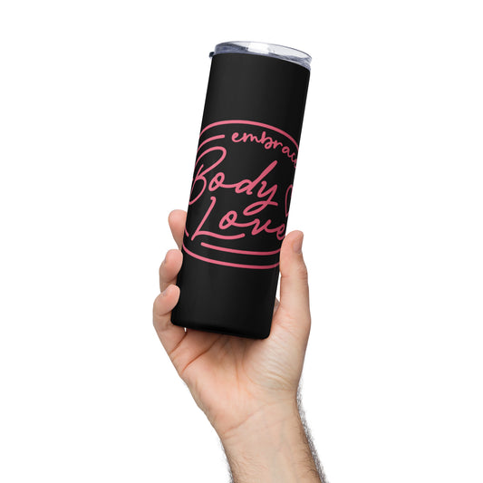 Embrace Body Love Logo, Stainless Steel Tumbler- Black with Pink Logo