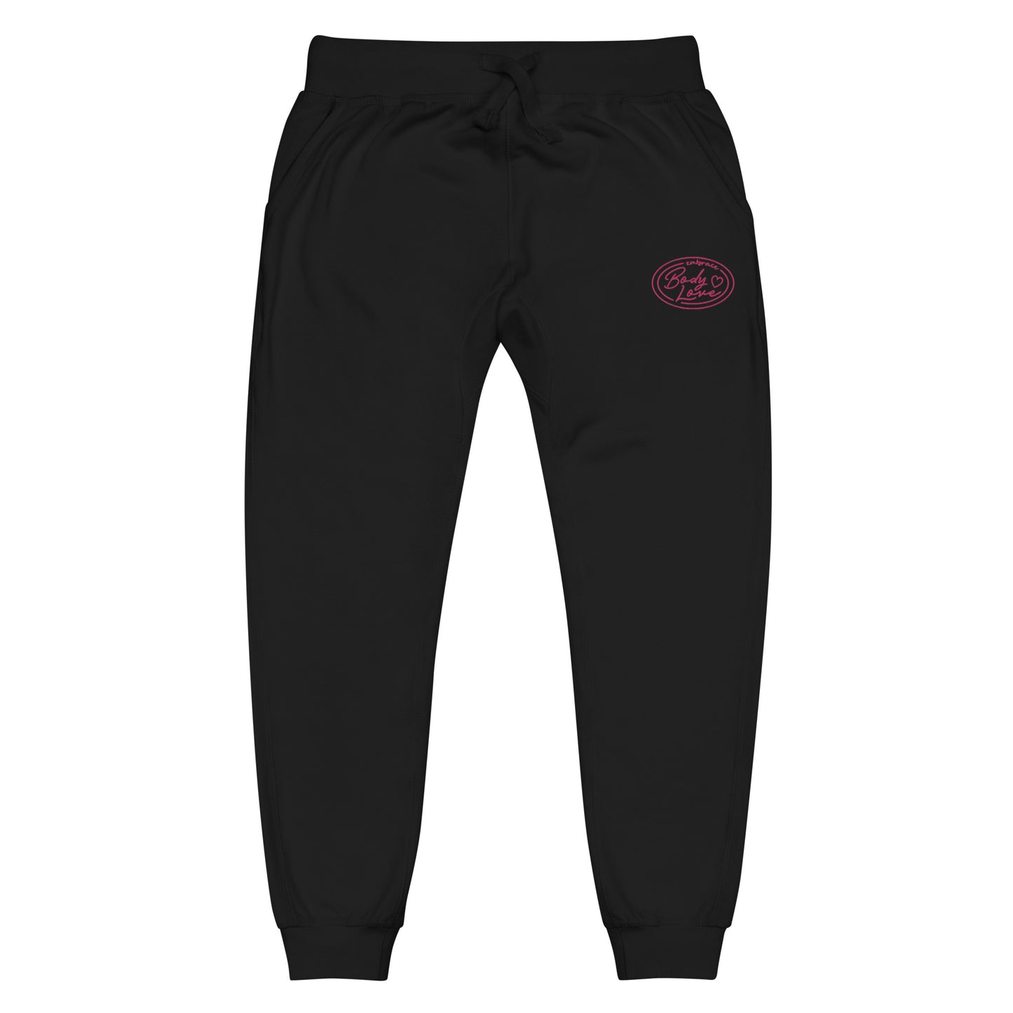 Embrace Body Love Logo Genderless Fleece Sweatpants- Embroidered, pink logo