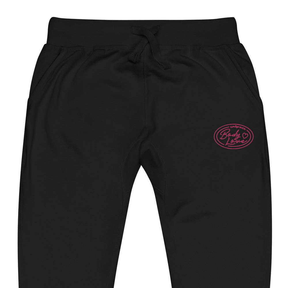 Embrace Body Love Logo Genderless Fleece Sweatpants- Embroidered, pink logo