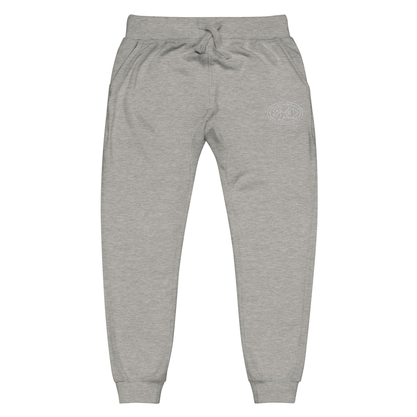 Embrace Body Love Logo Genderless Fleece Sweatpants- Embroidered, white logo