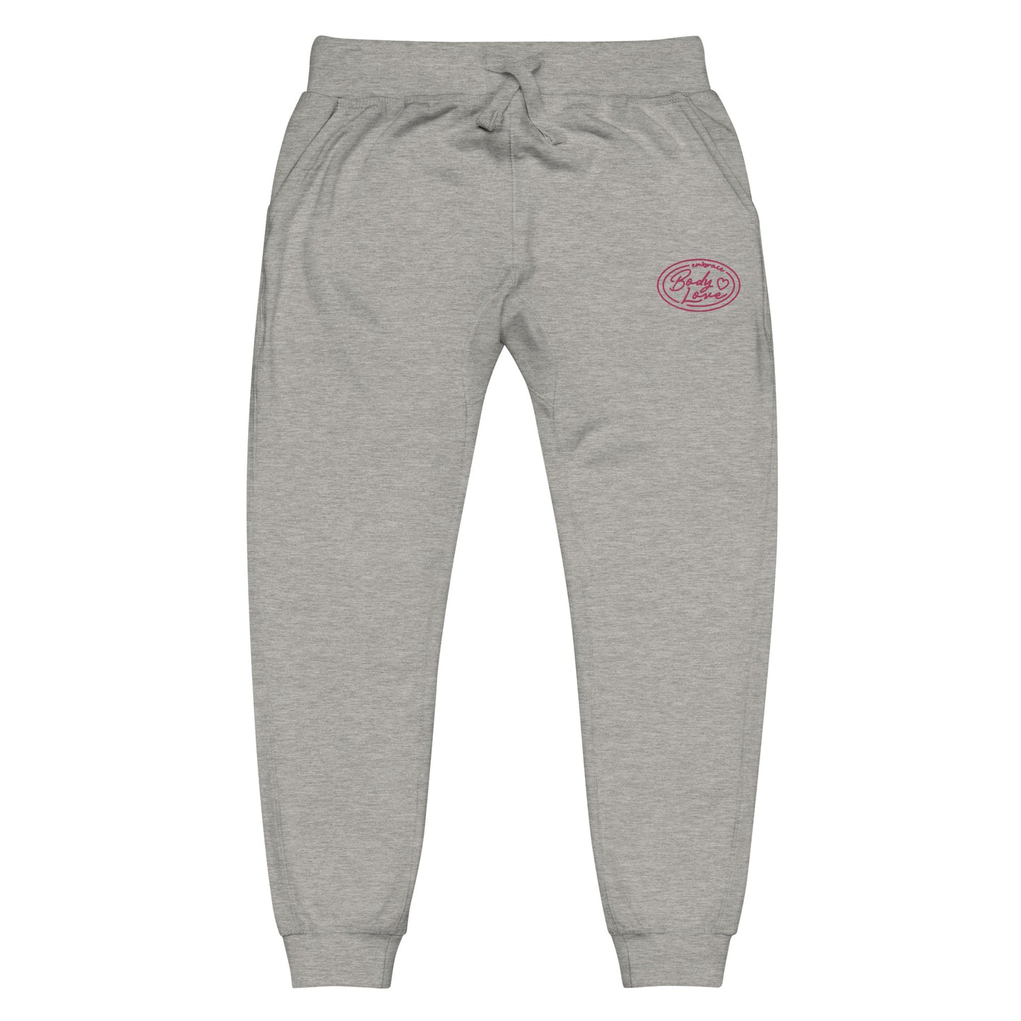 Embrace Body Love Logo Genderless Fleece Sweatpants- Embroidered, pink logo