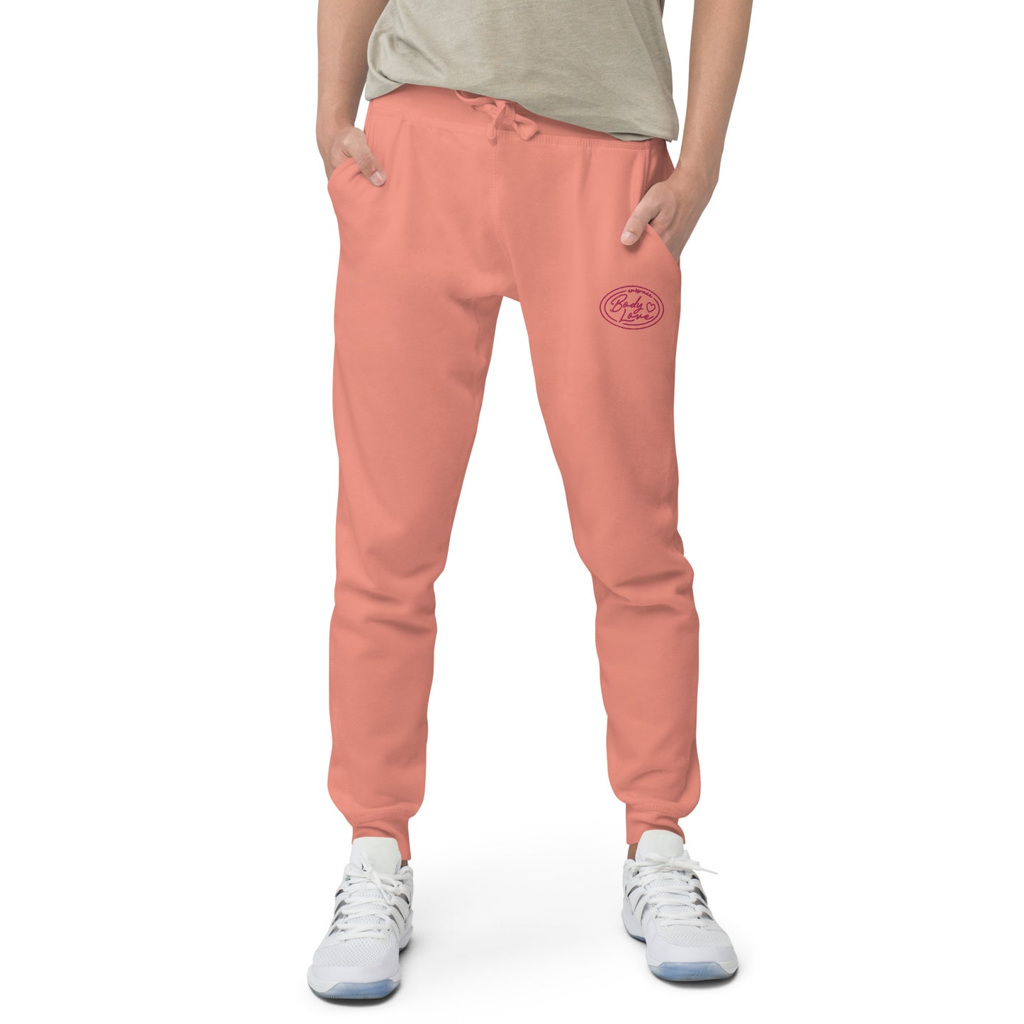 Embrace Body Love Logo Genderless Fleece Sweatpants- Embroidered, pink logo