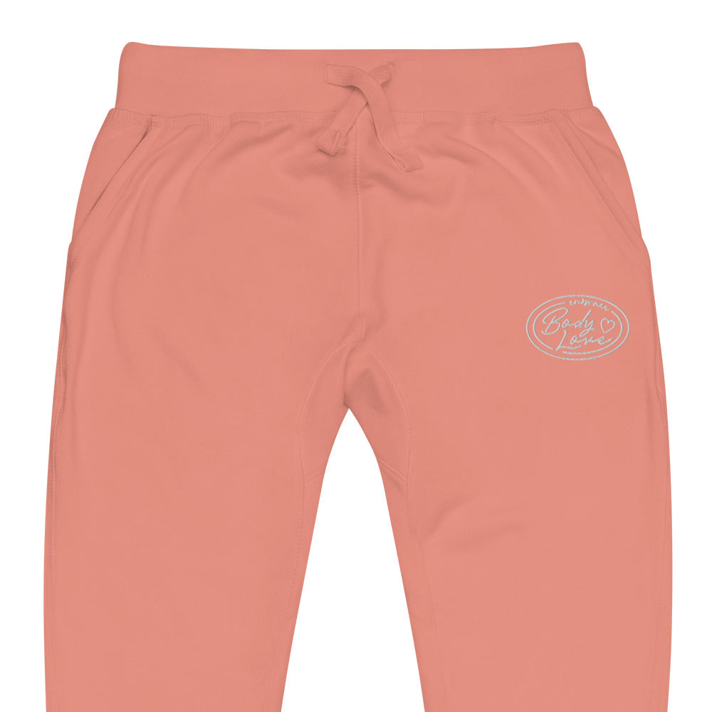 Embrace Body Love Logo Genderless Fleece Sweatpants- Embroidered, white logo