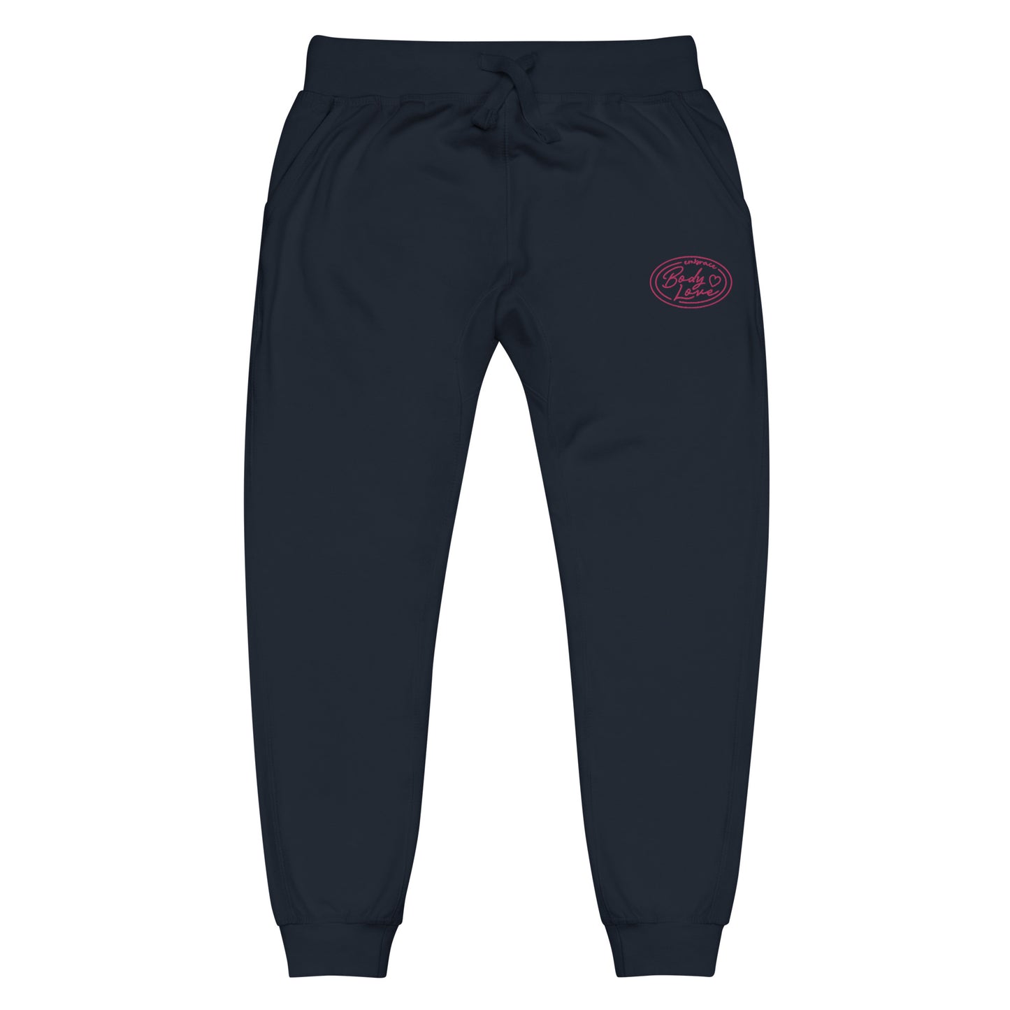 Embrace Body Love Logo Genderless Fleece Sweatpants- Embroidered, pink logo