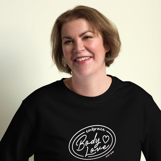 Embrace Body Love Logo, organic sweatshirt- Crewneck, White Logo (Recycled)
