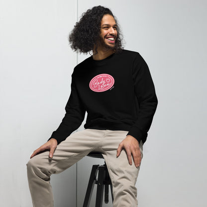 Embrace Body Love Logo, Organic Sweatshirt- Crewneck, Pink/White Logo (Recycled)