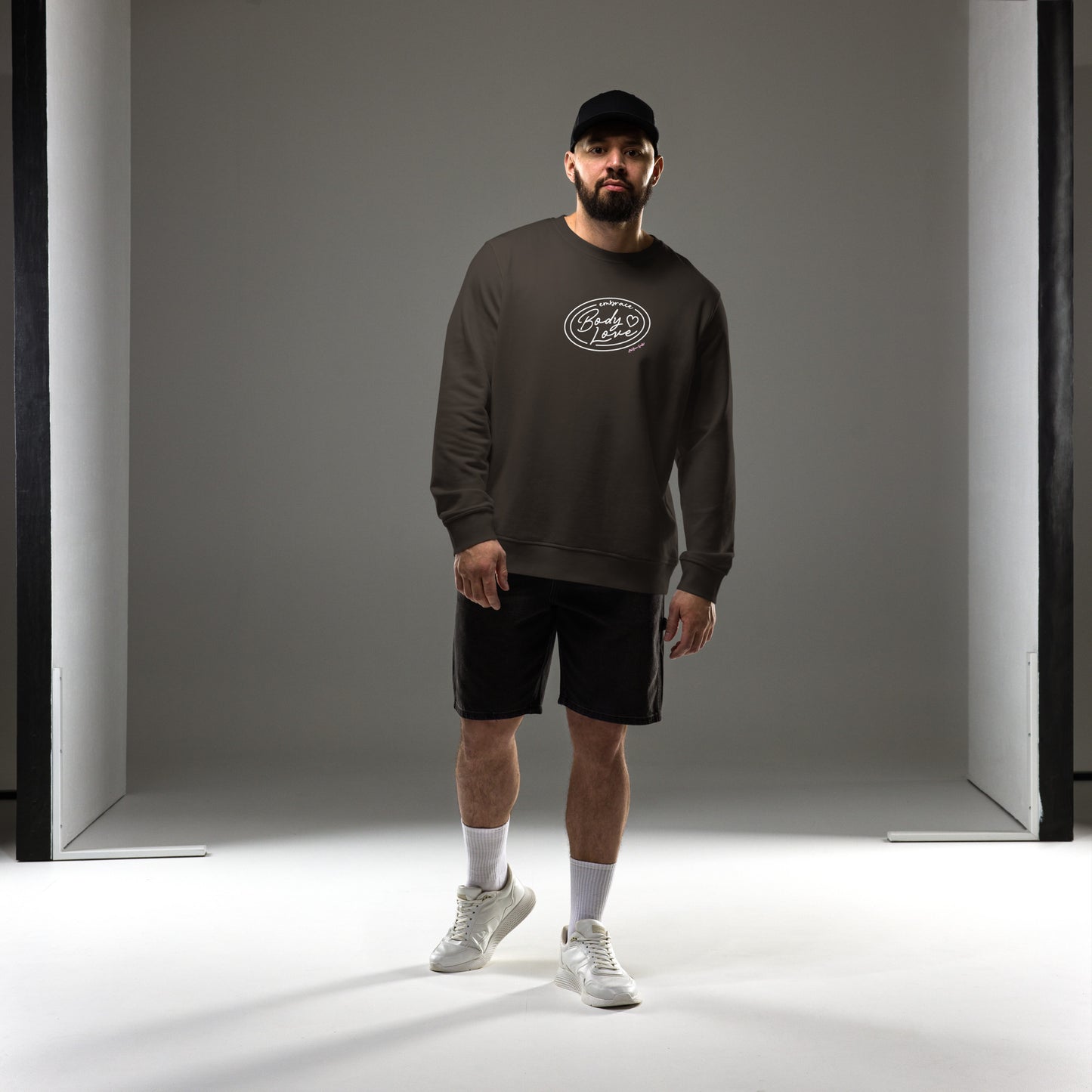 Embrace Body Love Logo, organic sweatshirt- Crewneck, White Logo (Recycled)