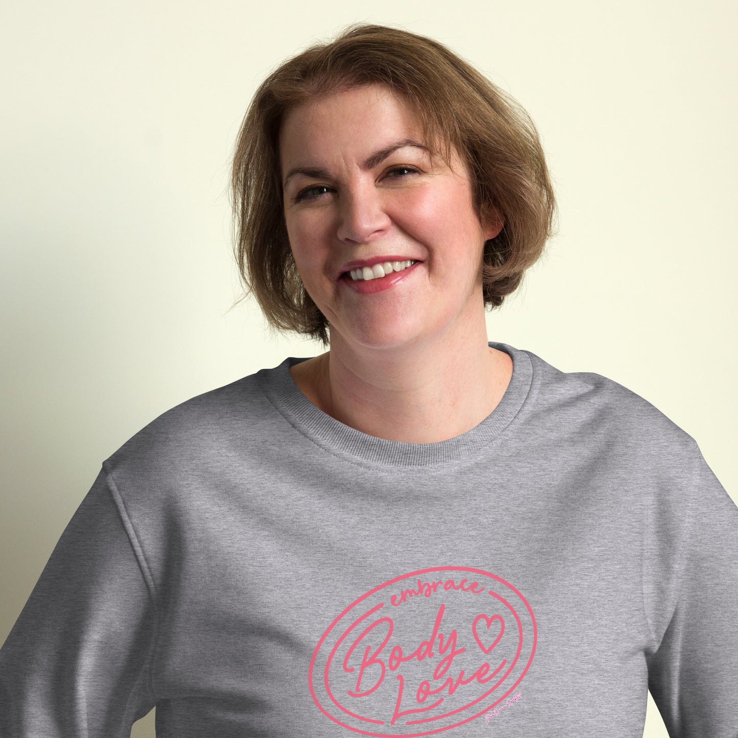 Embrace Body Love Logo, organic sweatshirt- Crewneck, Pink Logo (Recycled)