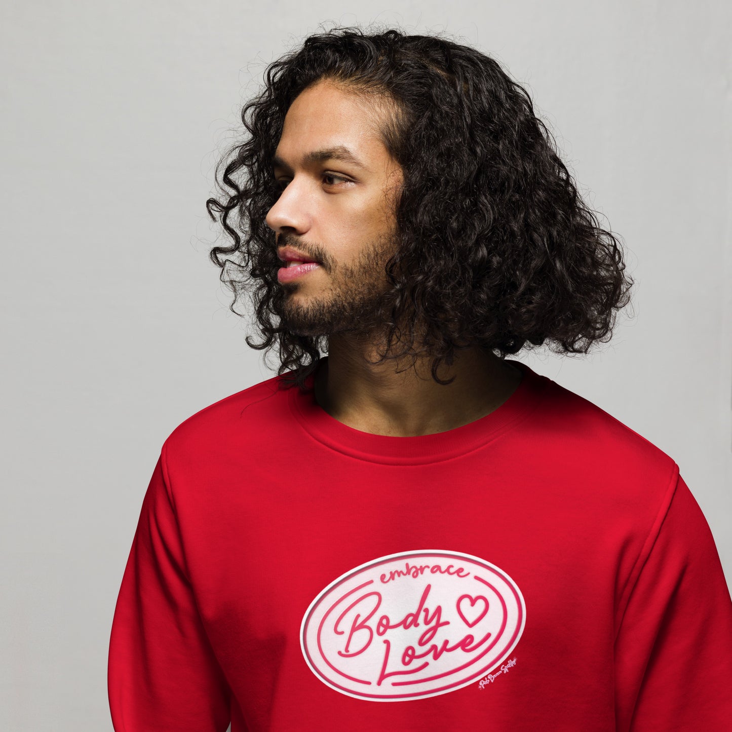 Embrace Body Love Logo, Organic Sweatshirt- Crewneck, Pink/White Logo (recycled)