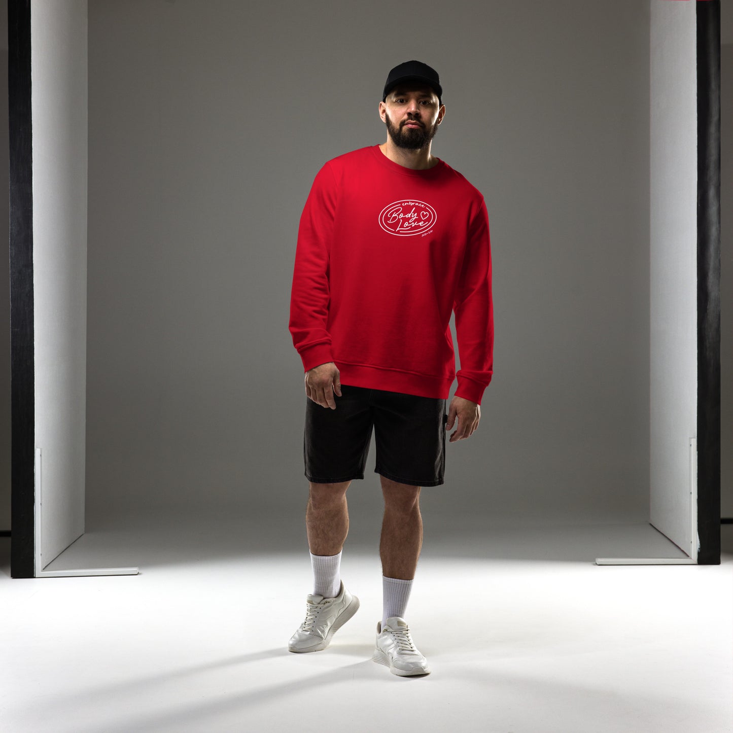 Embrace Body Love Logo, organic sweatshirt- Crewneck, White Logo (Recycled)