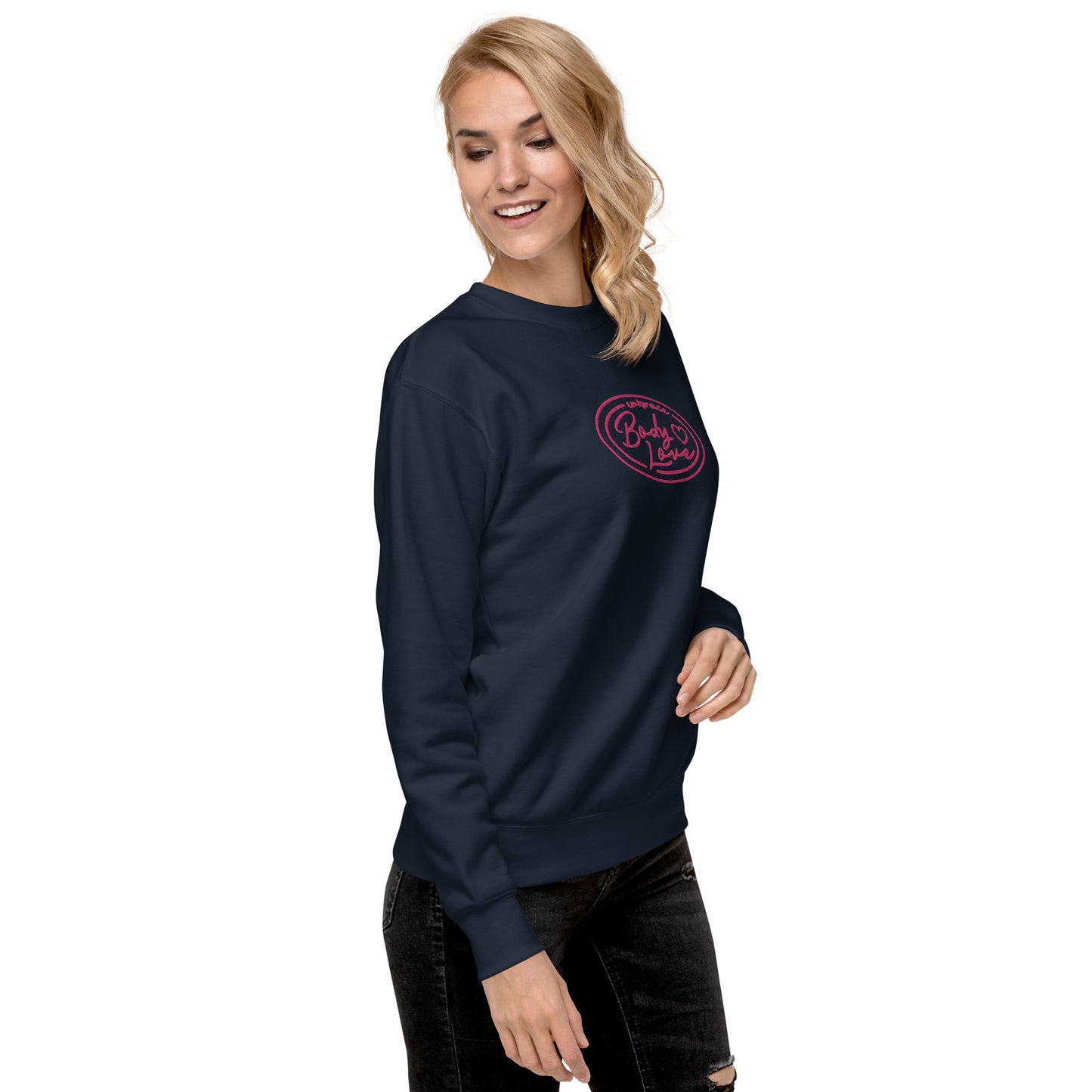 Embrace Body Love Logo Premium Sweatshirt- Embroidered, Pink logo