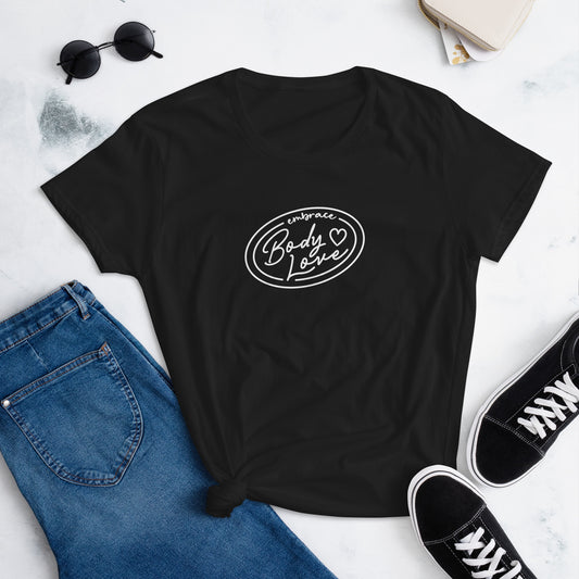 Embrace Body Love Logo, Classic T-shirt- White Logo (Femme Fit)