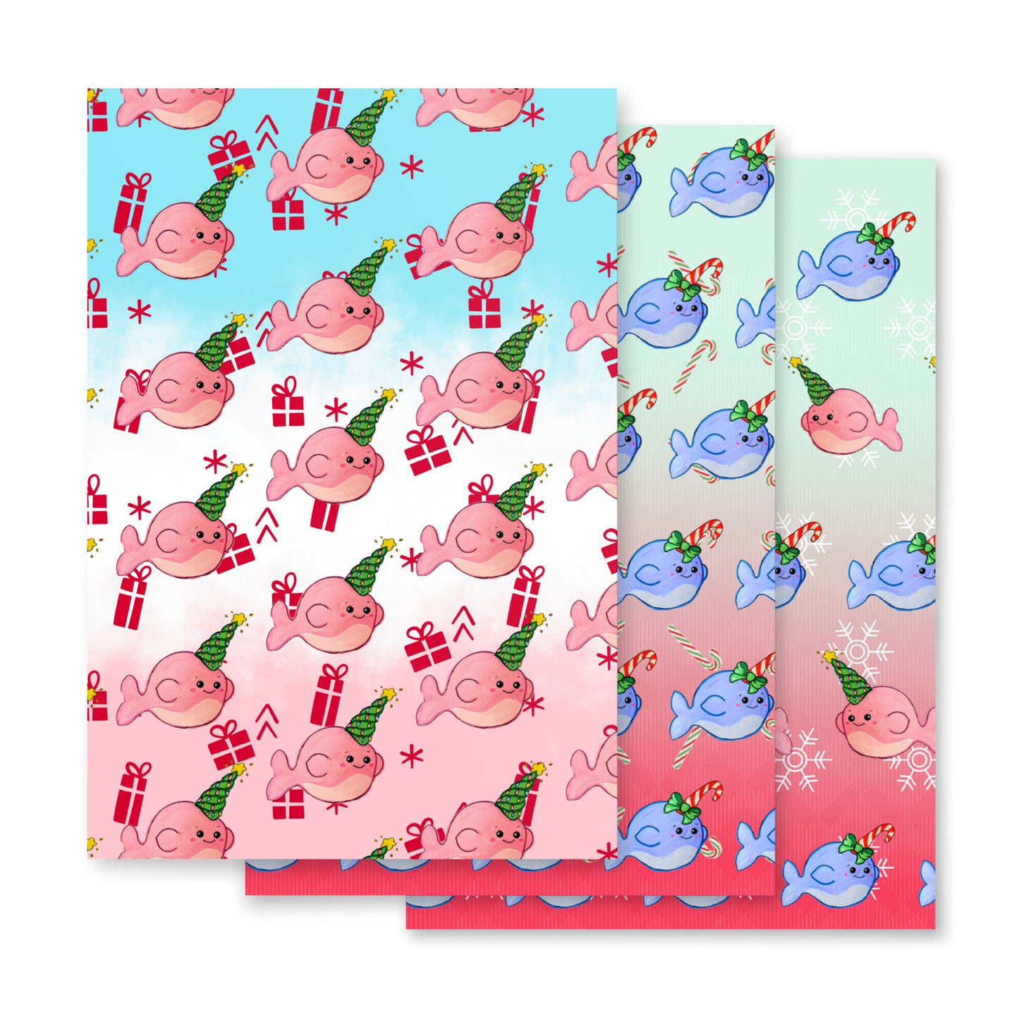 Christmas/Holiday Narwhals- Wrapping paper sheets
