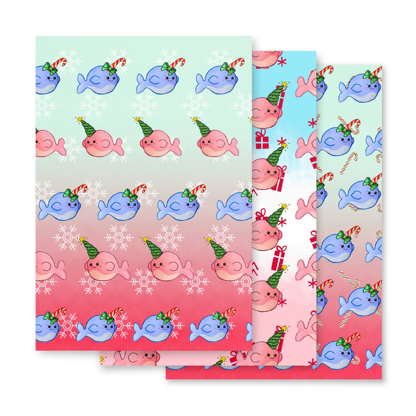 Christmas/Holiday Narwhals- Wrapping paper sheets