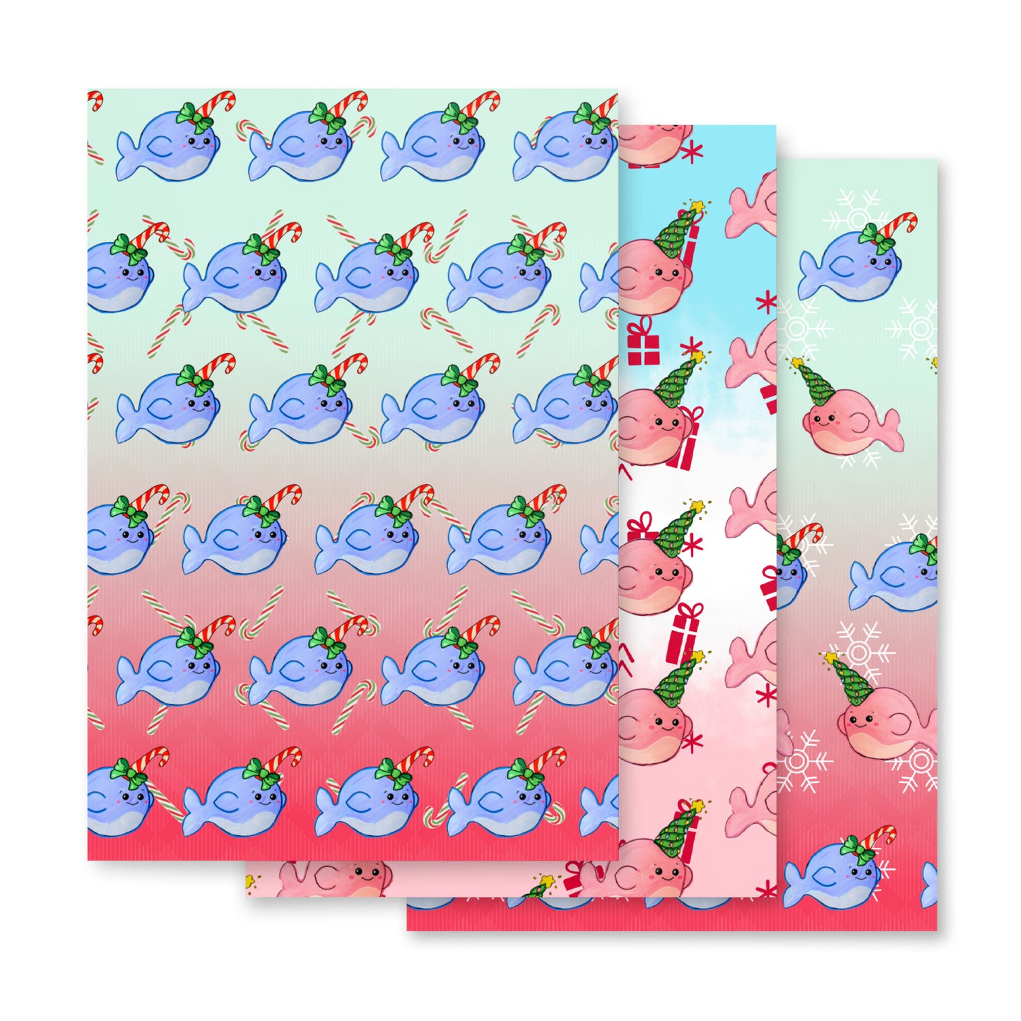 Christmas/Holiday Narwhals- Wrapping paper sheets
