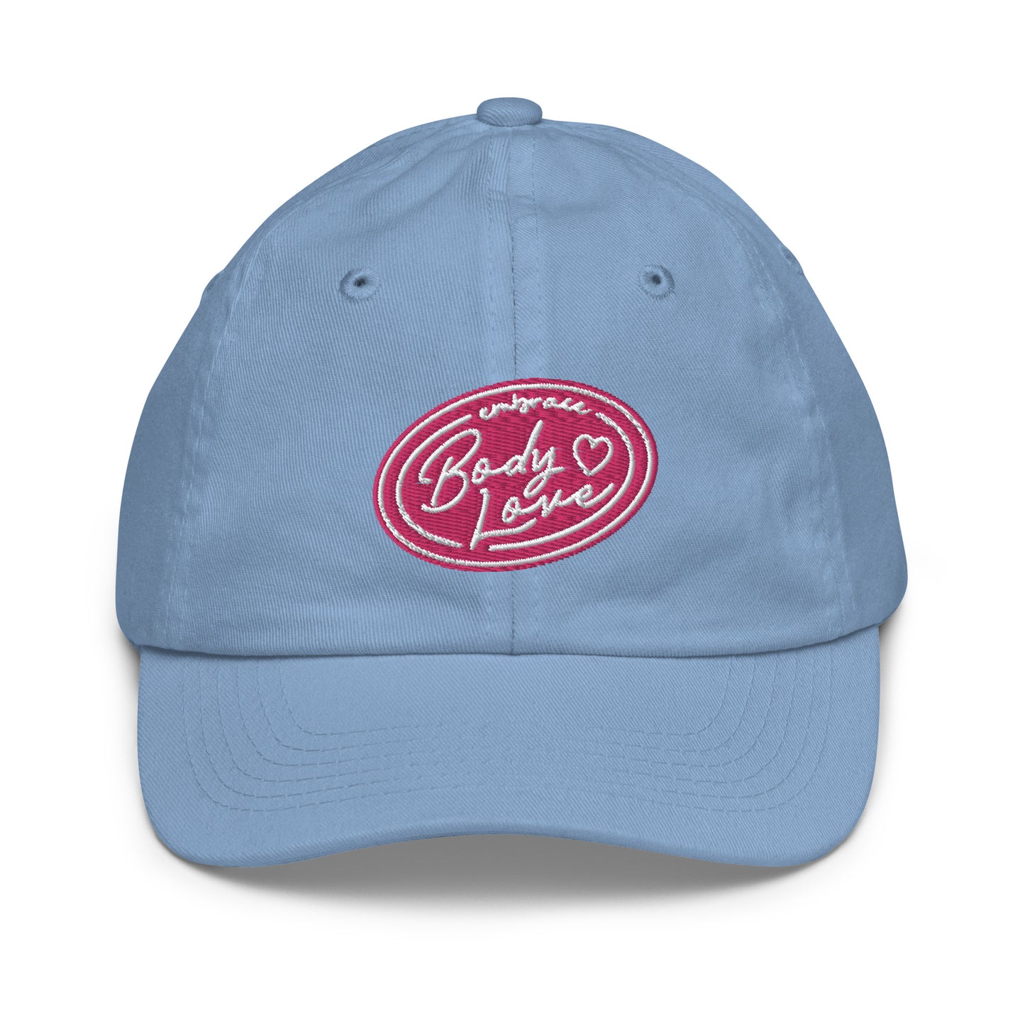 Embrace Body Love Logo, Youth baseball cap/hat- Pink/White Logo