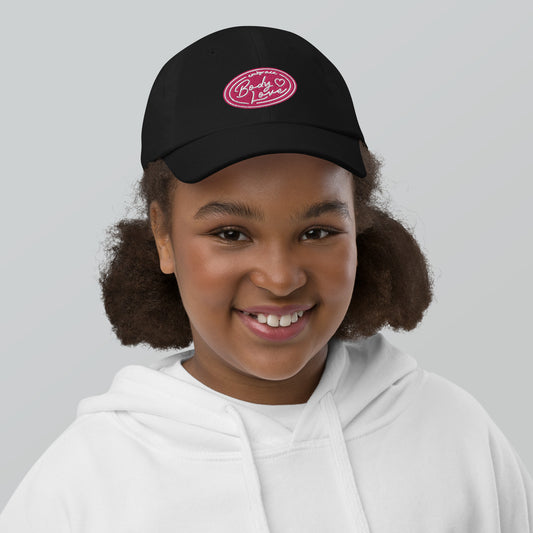 Embrace Body Love Logo, Youth baseball cap/hat- Pink/White Logo