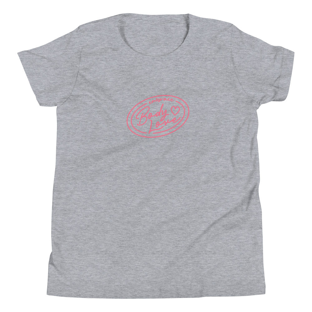 Embrace Body Love Logo- Genderless Youth Short Sleeve T-Shirt (pink logo)