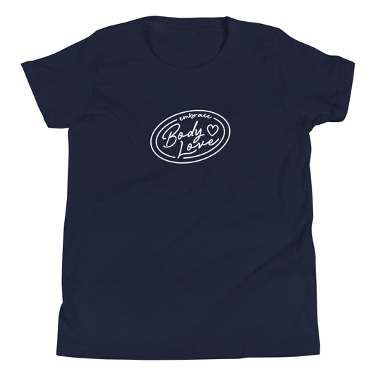 Embrace Body Love Logo- Genderless Youth Short Sleeve T-Shirt (white logo)