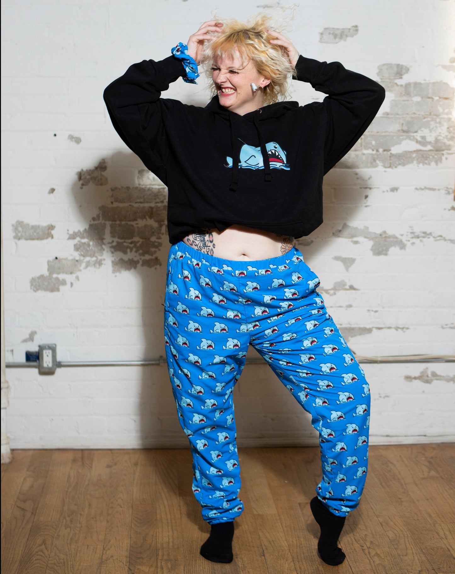Anxious Shark- Genderless track pants (mesh-lined)