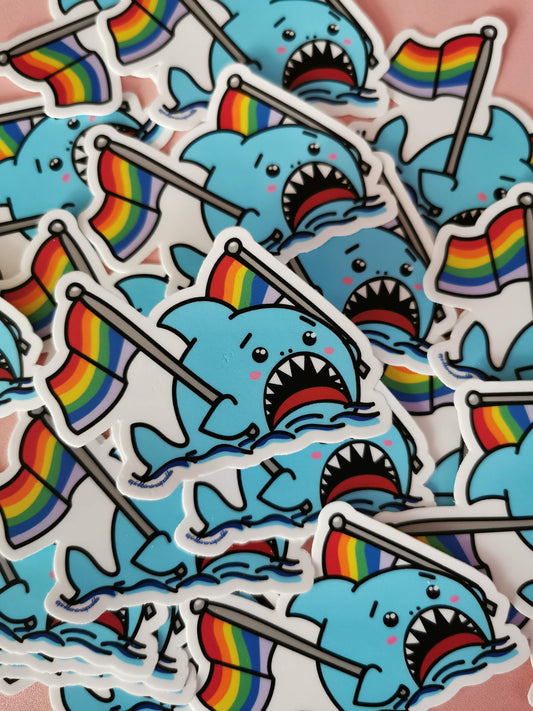 Anxious Shark Celebrates Pride! 3" Vinyl Stickers