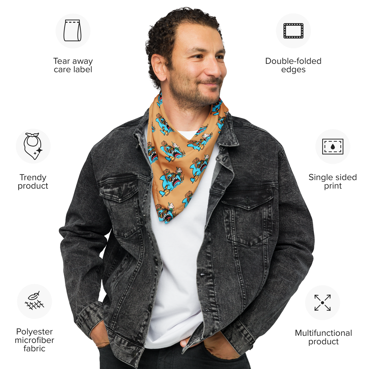Basic Shark- All-over print bandana (beige)