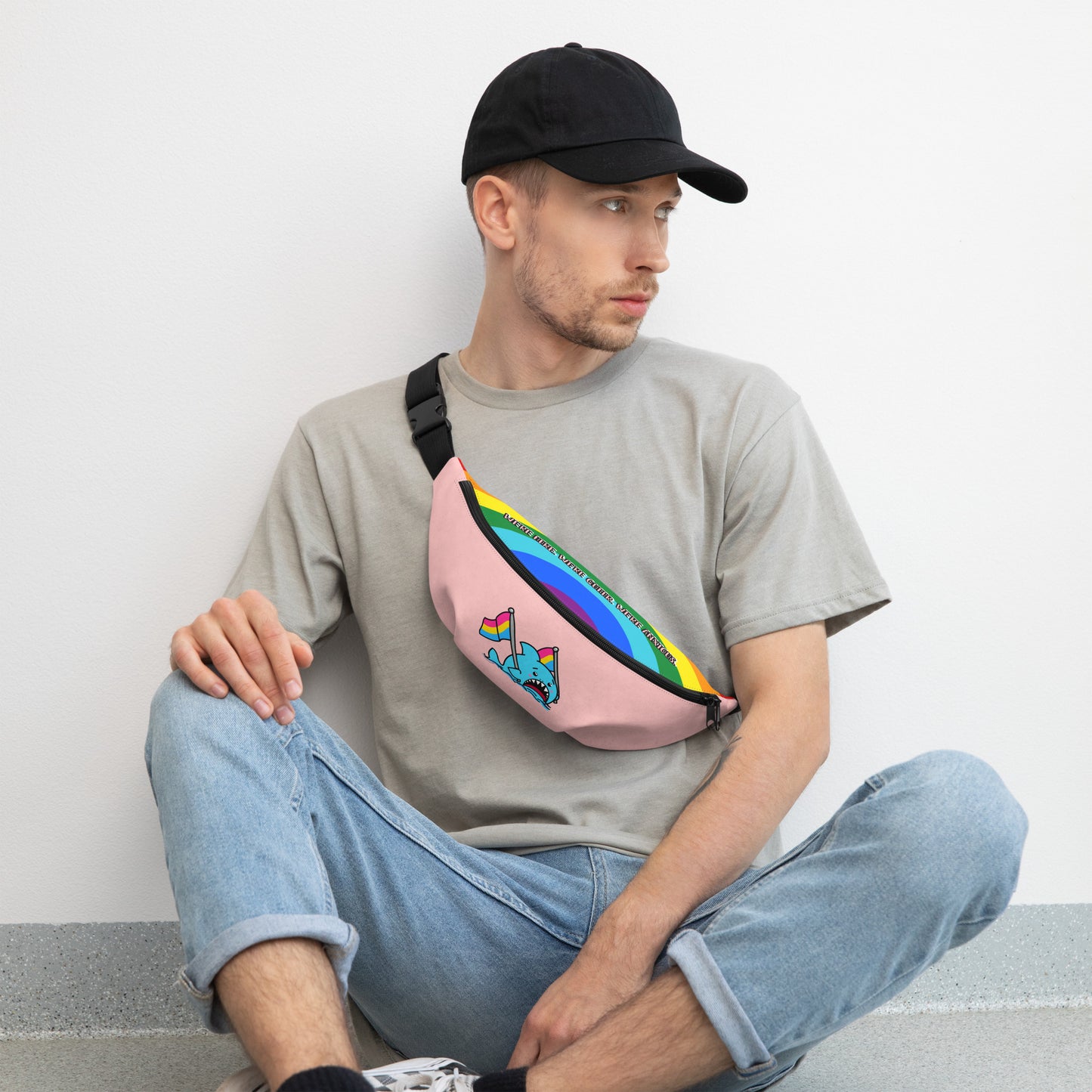 Anxious Shark Pride, Pan Flag- Fanny Pack (pink)