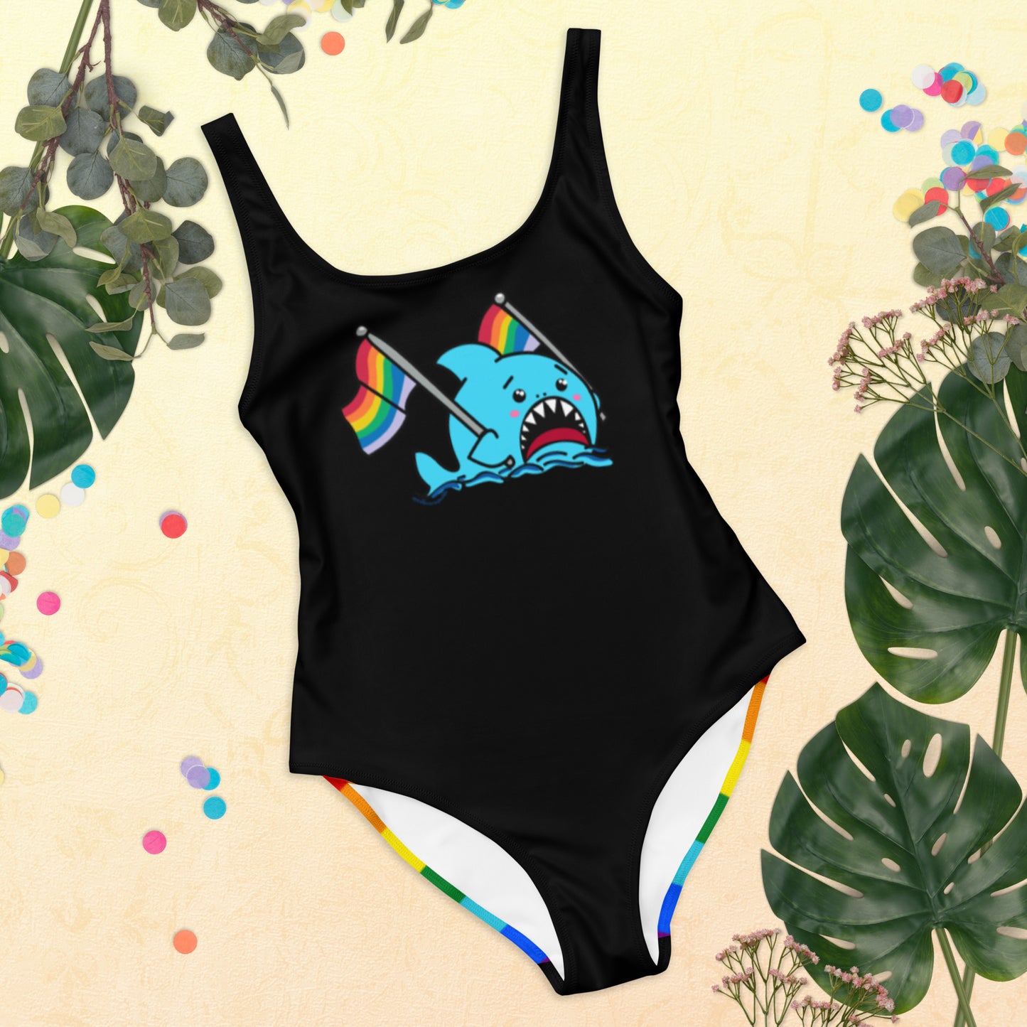 Anxious Shark Rainbow Pride Flag- One-Piece Swimsuit