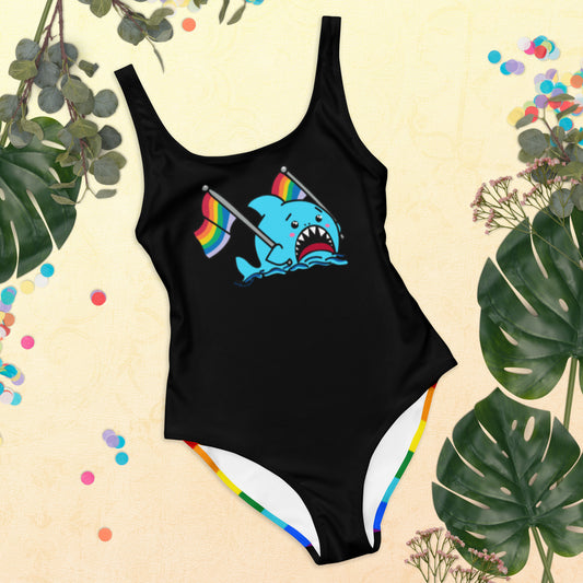 Anxious Shark Rainbow Pride Flag- One-Piece Swimsuit