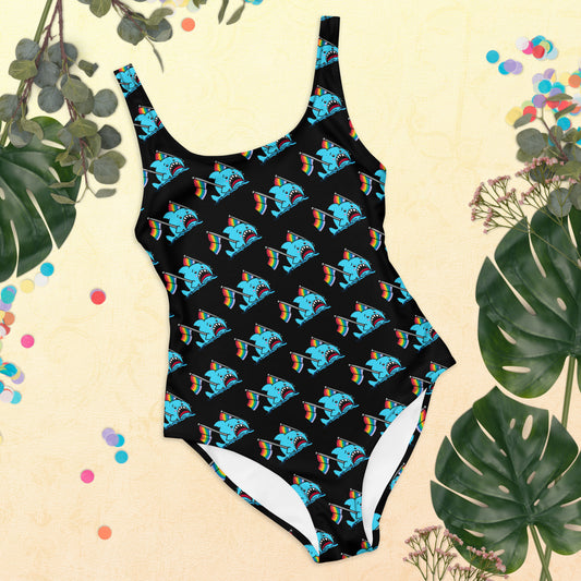 Anxious Shark Rainbow Pride Flag- One Piece Swimsuit