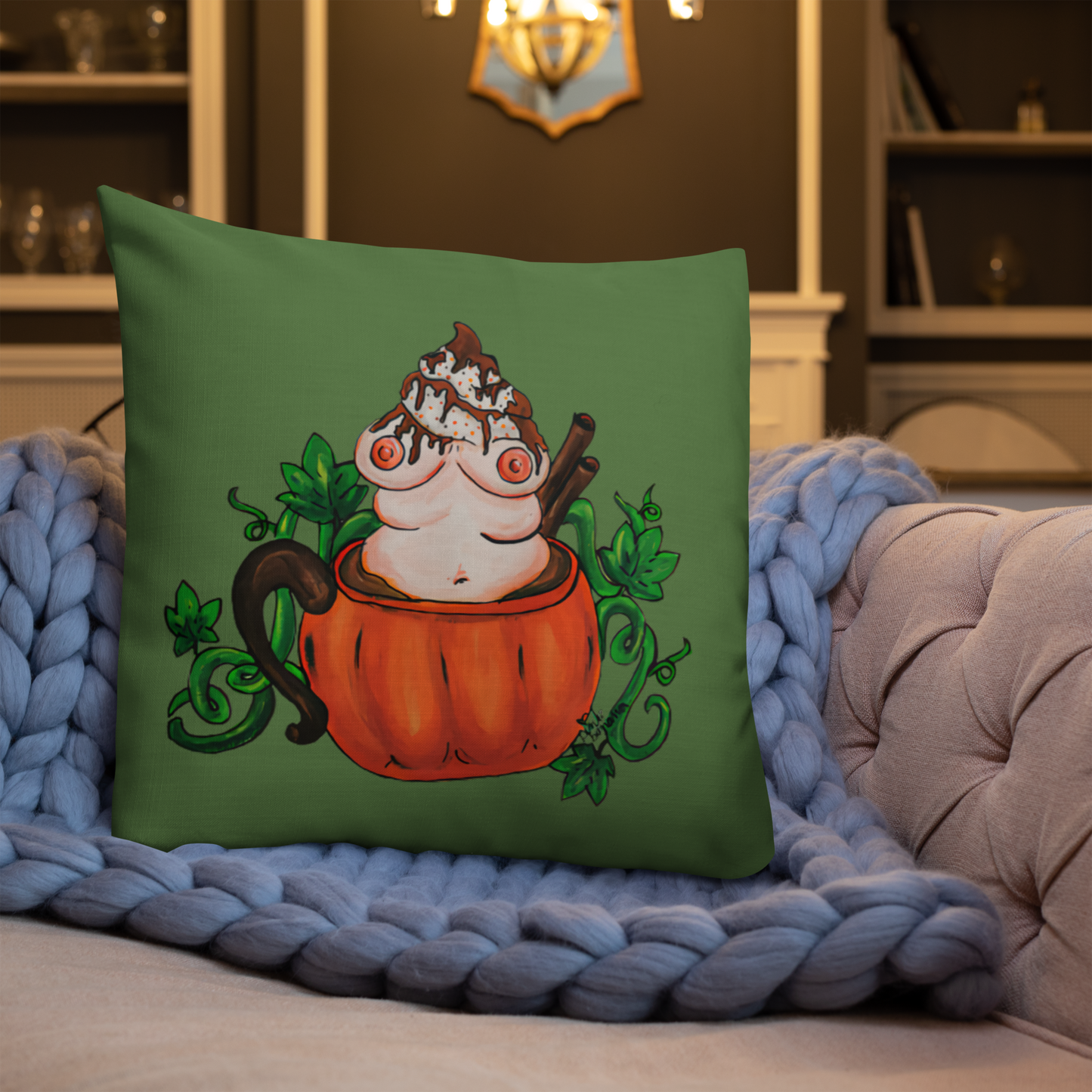 Pumpkin Spice and Everything Nice (green) - Premium Pillow and Pillowcase