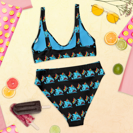 Anxious Shark Rainbow Pride Flag- High-Waisted Bikini
