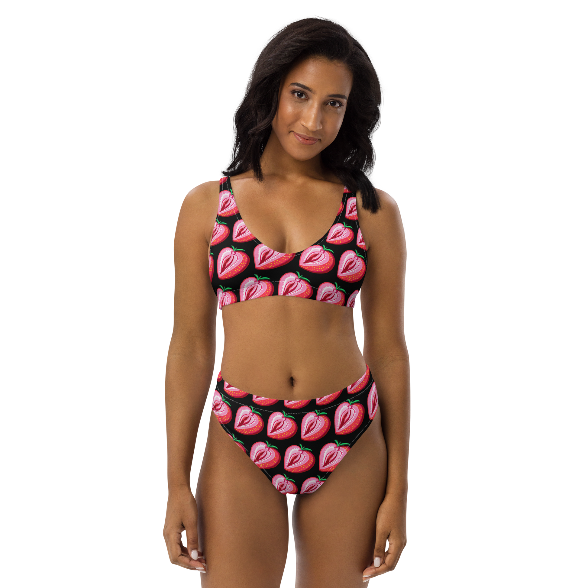 Cherry on Top Cherry Vulva- High-waisted Bikini, Black (Recycled)