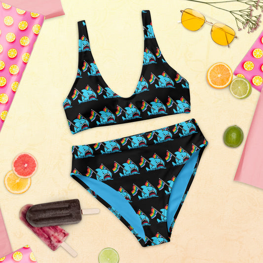 Anxious Shark Rainbow Pride Flag- High-Waisted Bikini