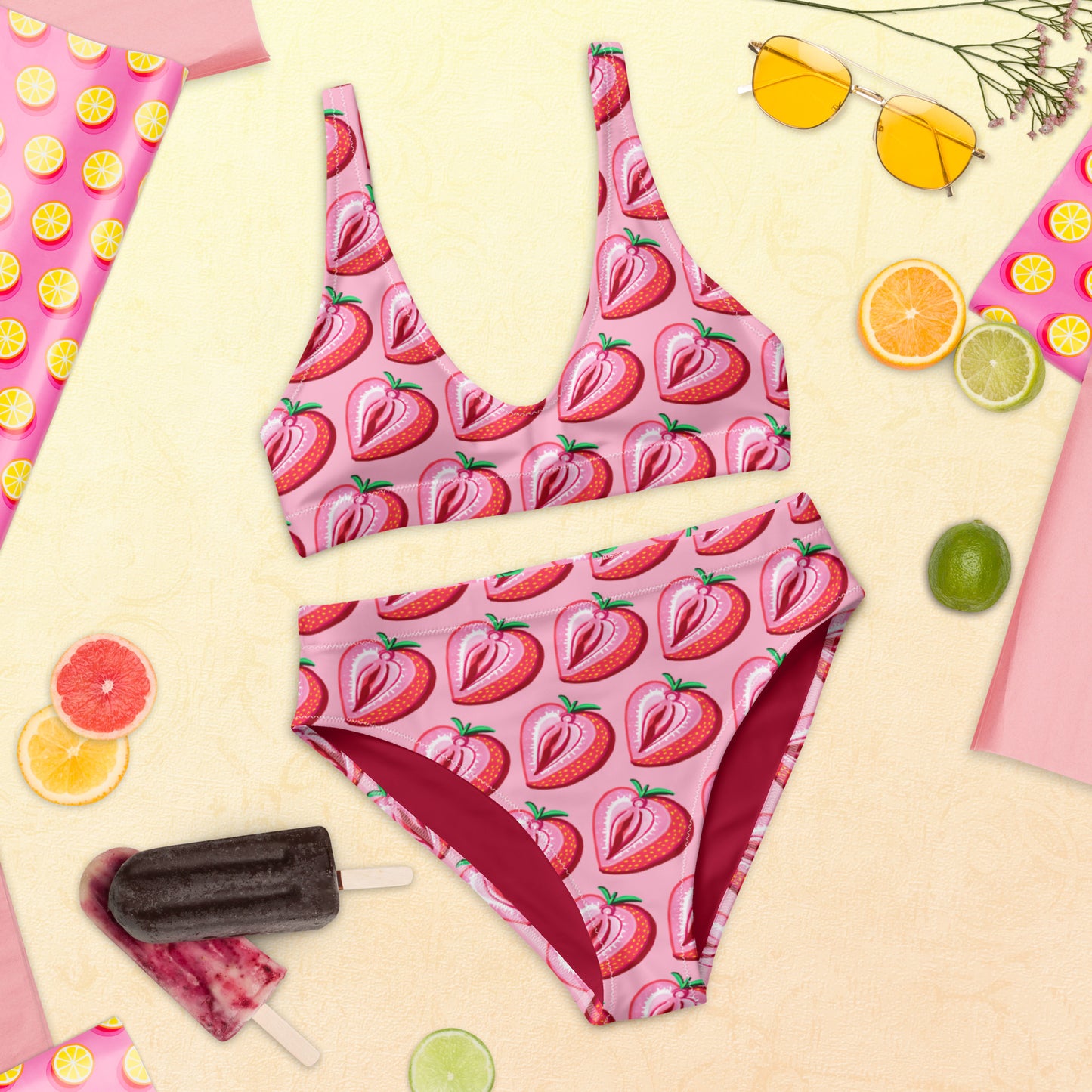 Strawberry Vulva High Waisted Bikini- pink