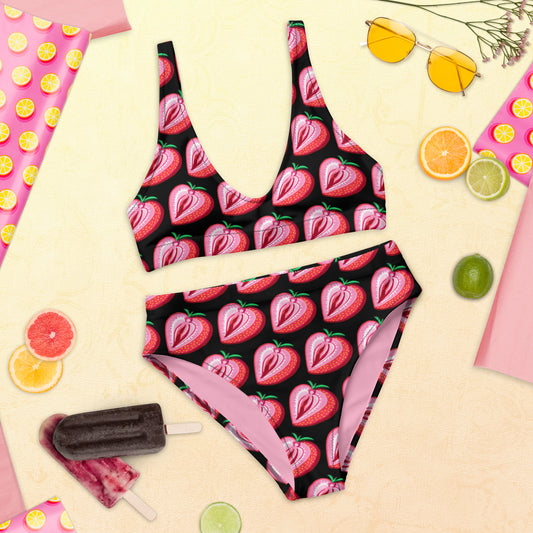 Strawberry Vulva High Waisted Bikini- black