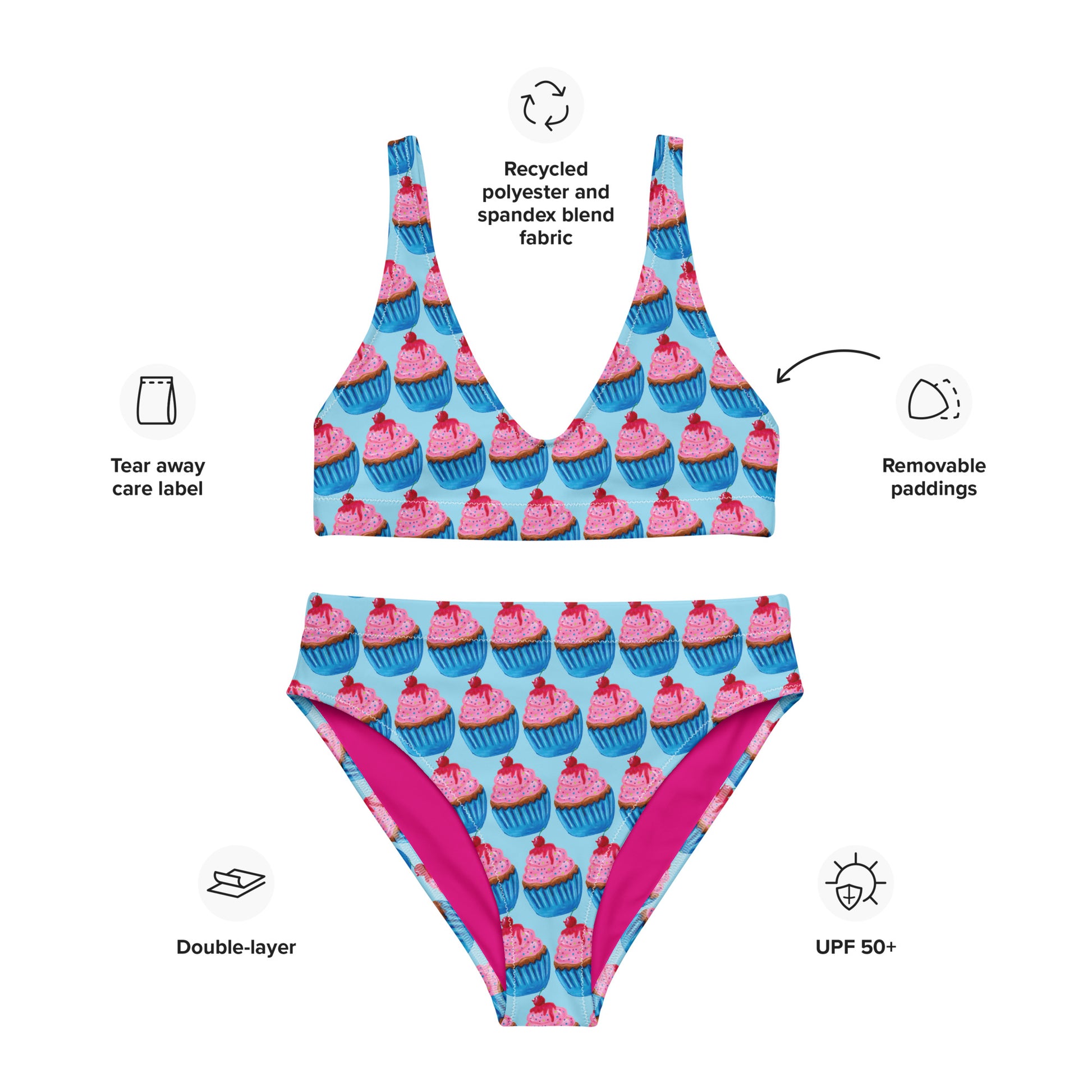 Sweet Cupcake (with nipple cherry) High-Waisted Bikini – pinkbananasparkles