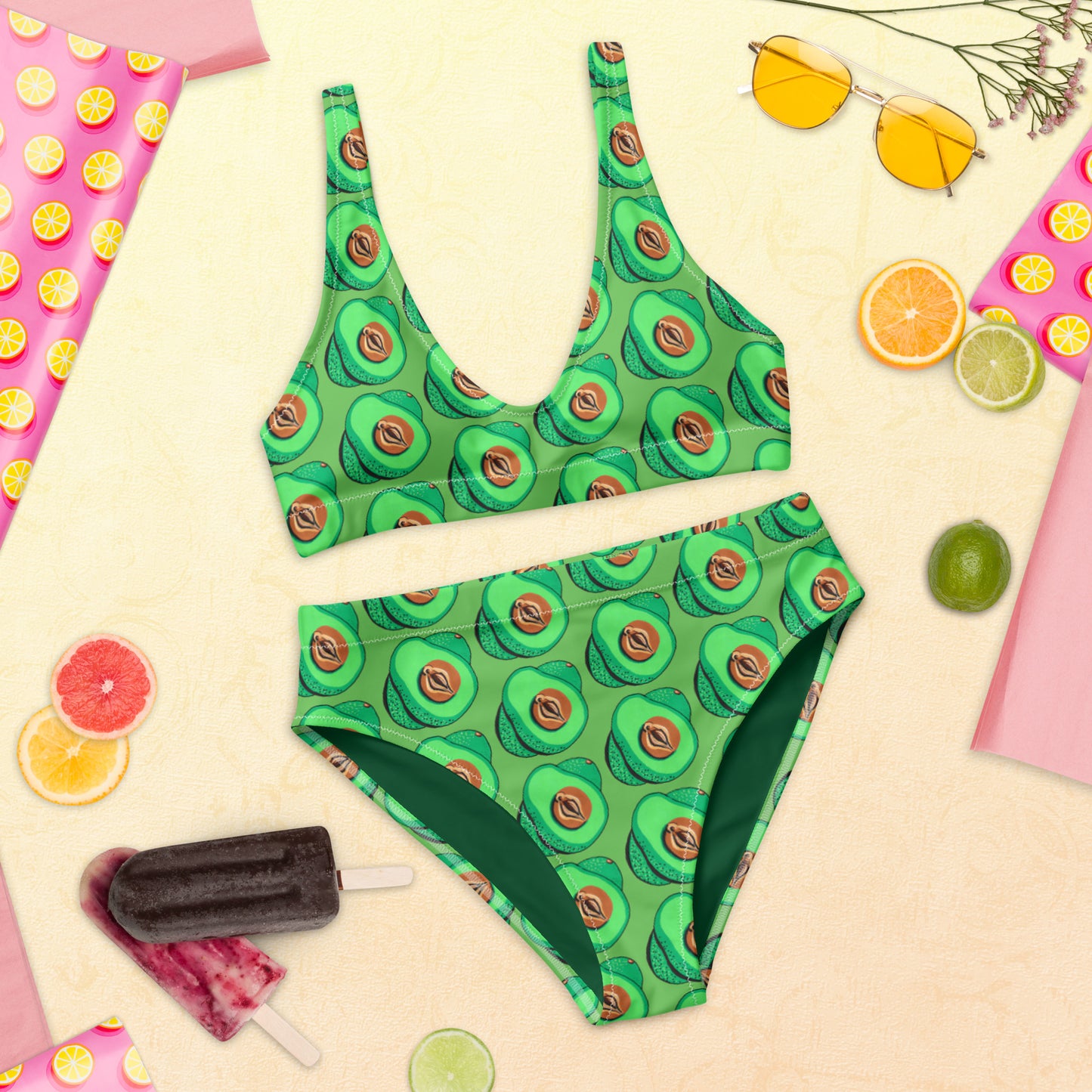 Avocado-Vulva high-waisted bikini (Light Green)