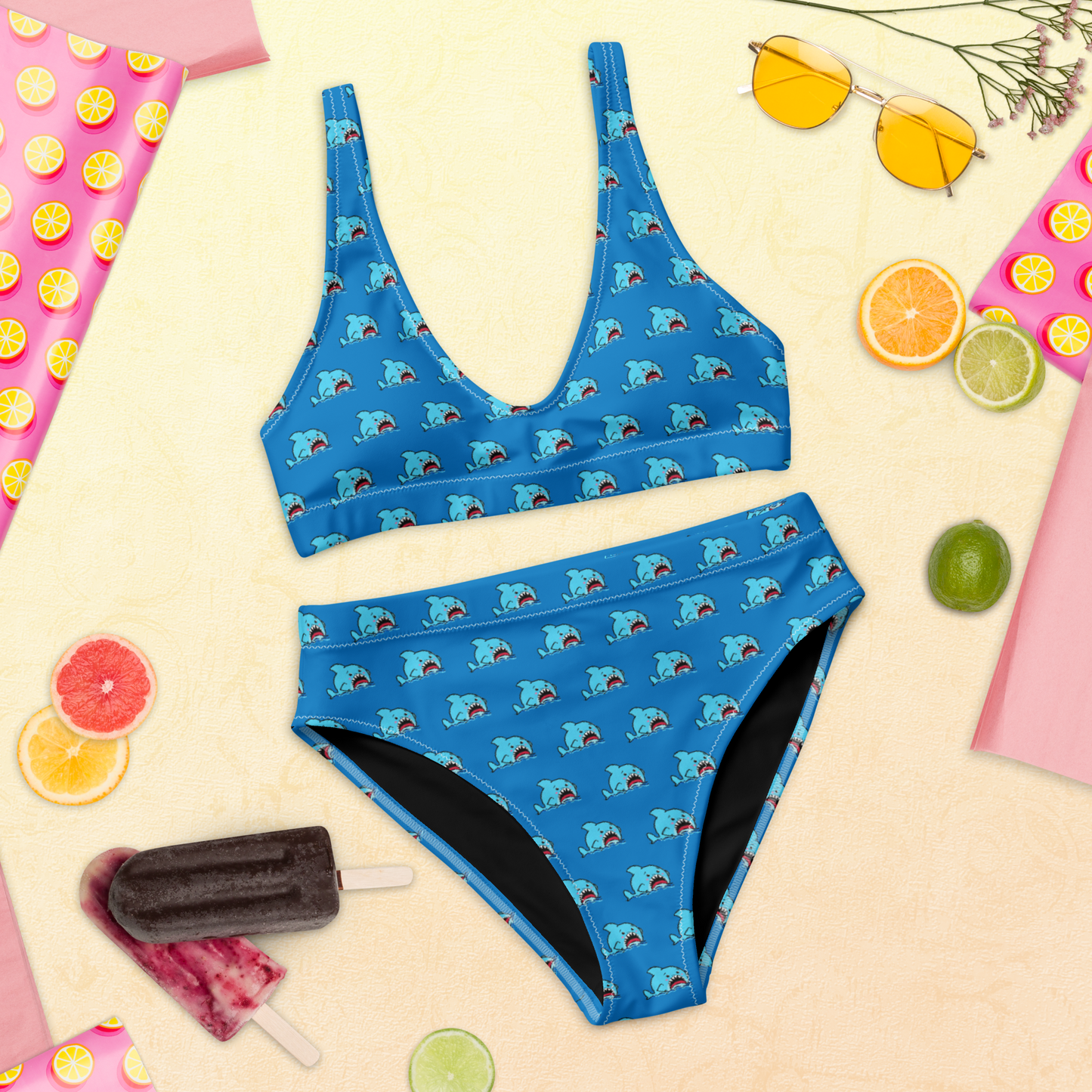 Anxious Shark- high-waisted bikini