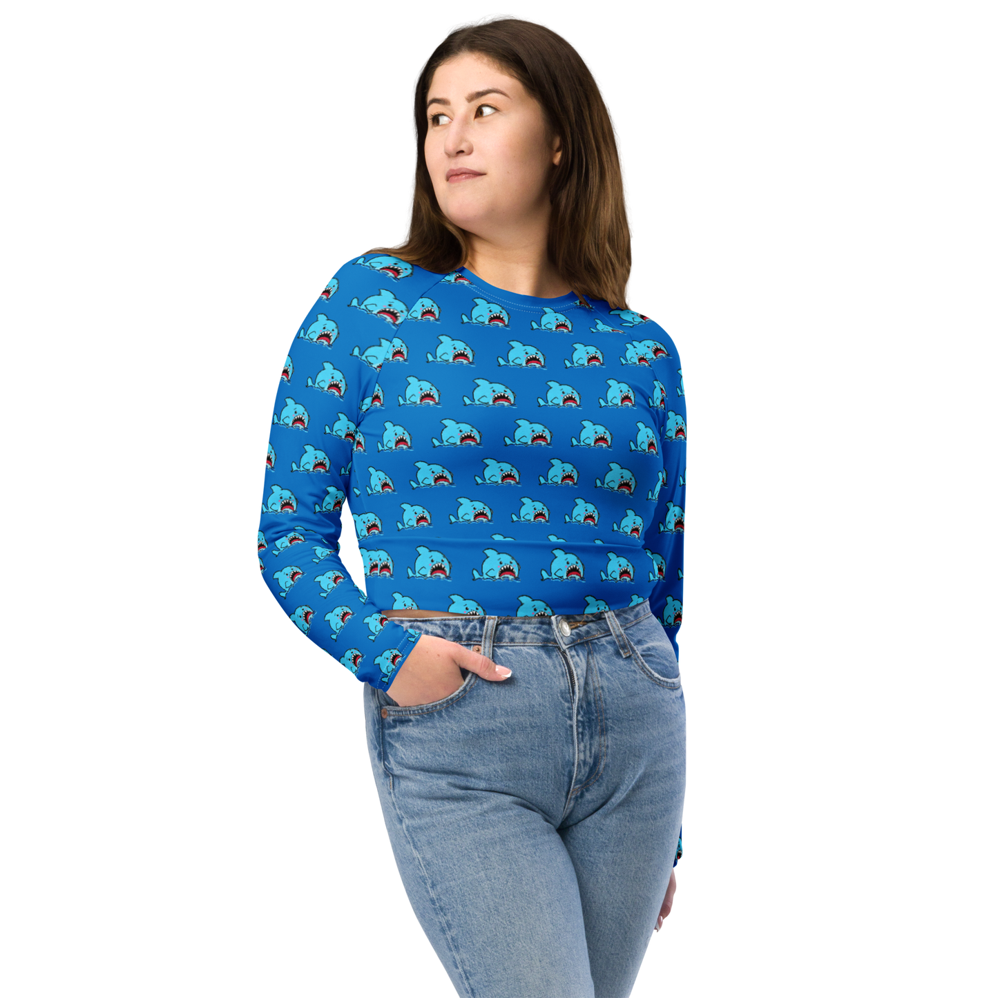 Anxious Shark- Recycled long-sleeve crop top