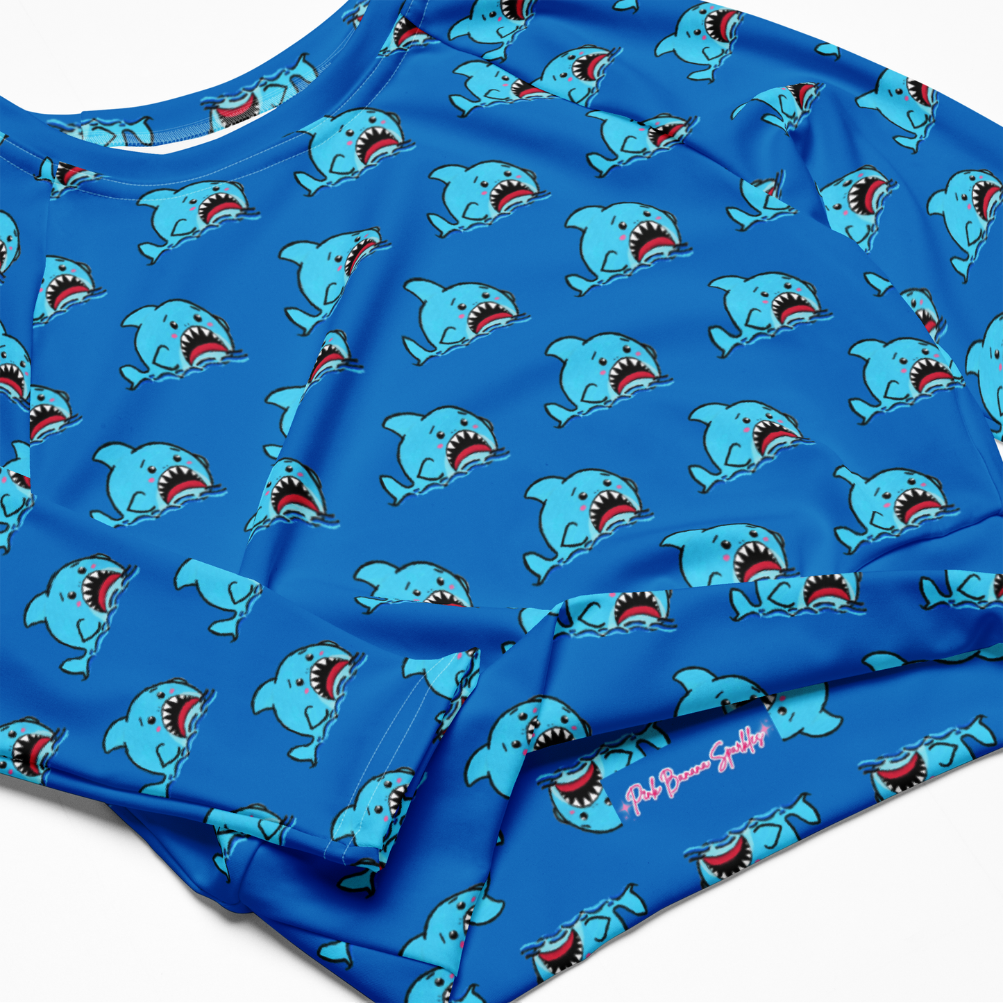 Anxious Shark- Recycled long-sleeve crop top