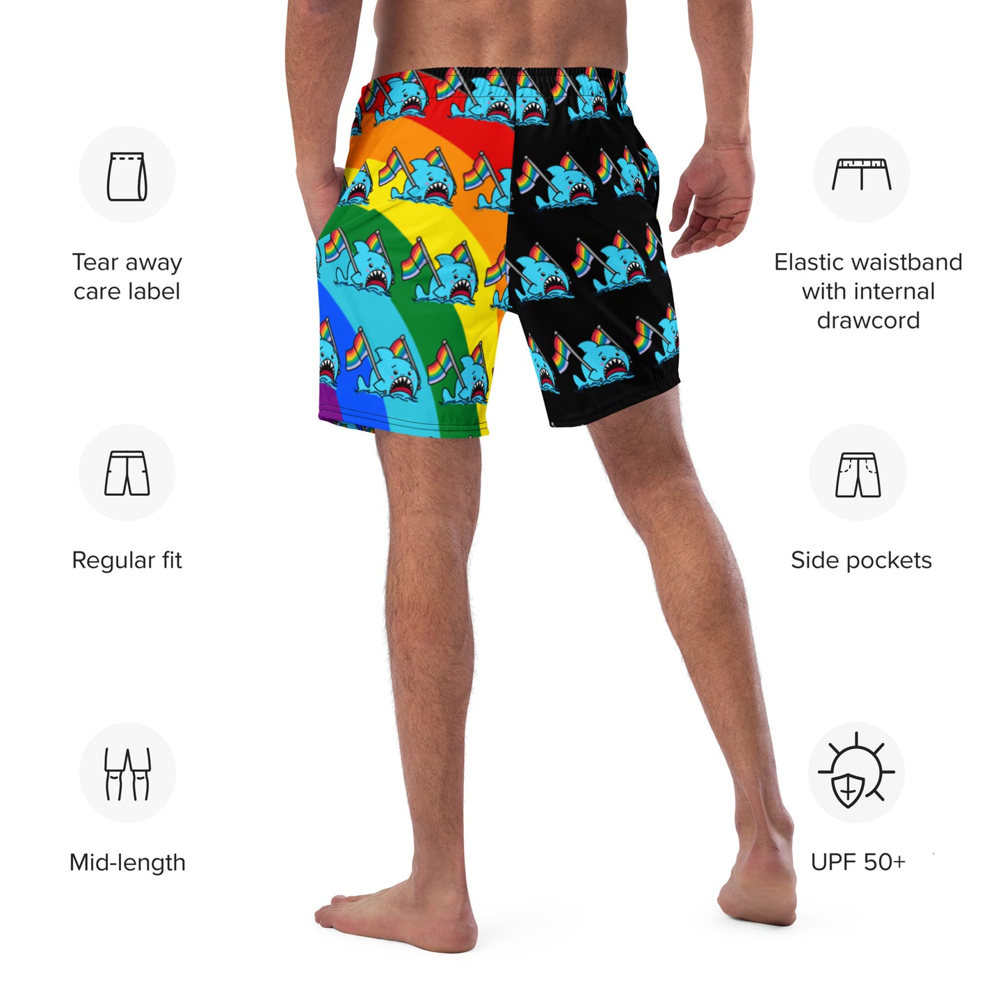 Anxious Shark Rainbow Pride Flag- Swim Trunks