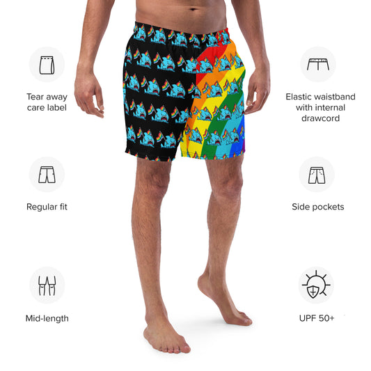 Anxious Shark Rainbow Pride Flag- Swim Trunks