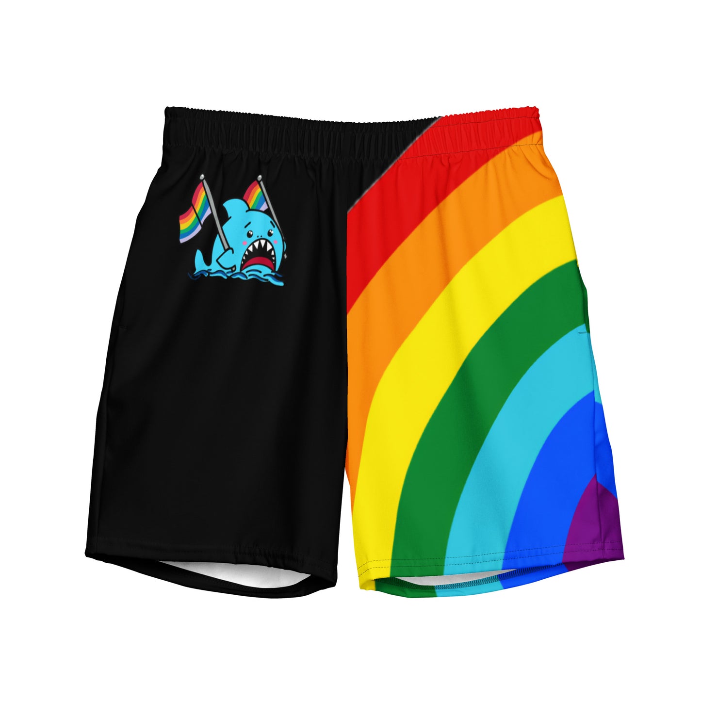 Anxious Shark Rainbow Pride Flag- Swim Trunks