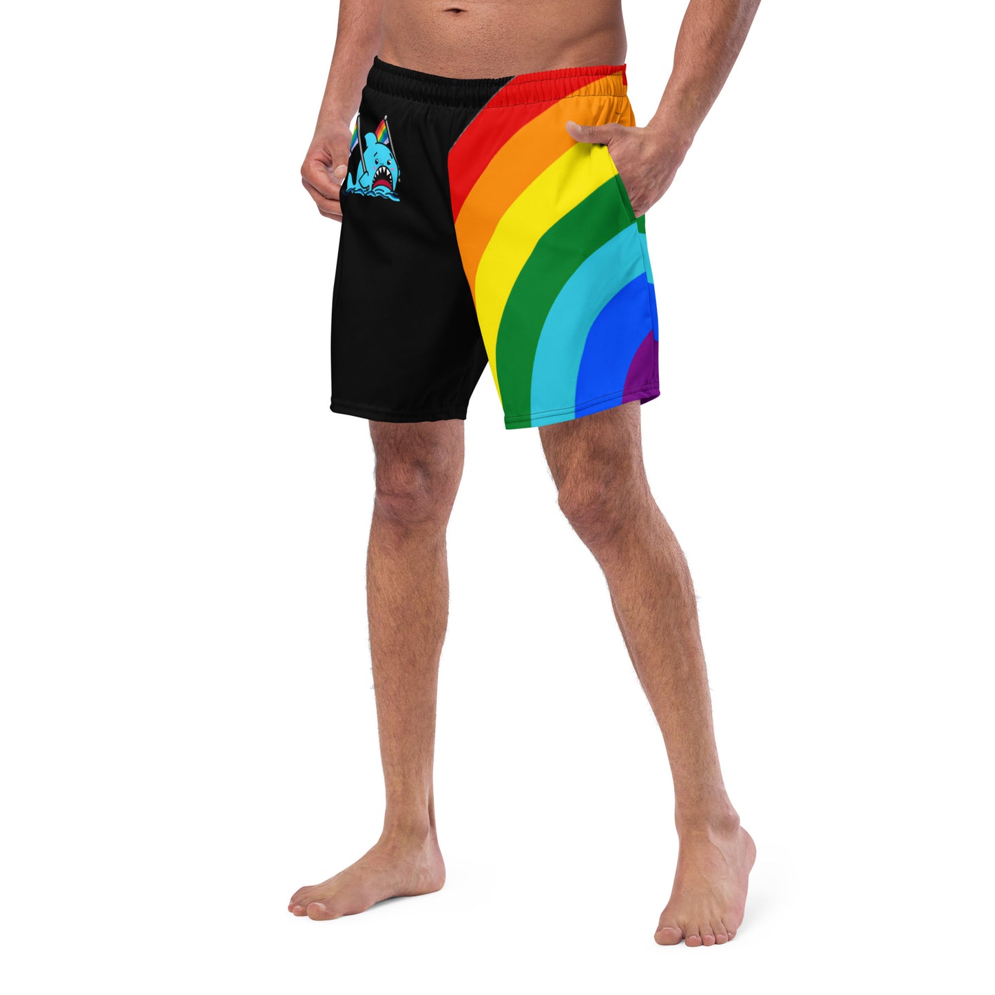 Anxious Shark Rainbow Pride Flag- Swim Trunks